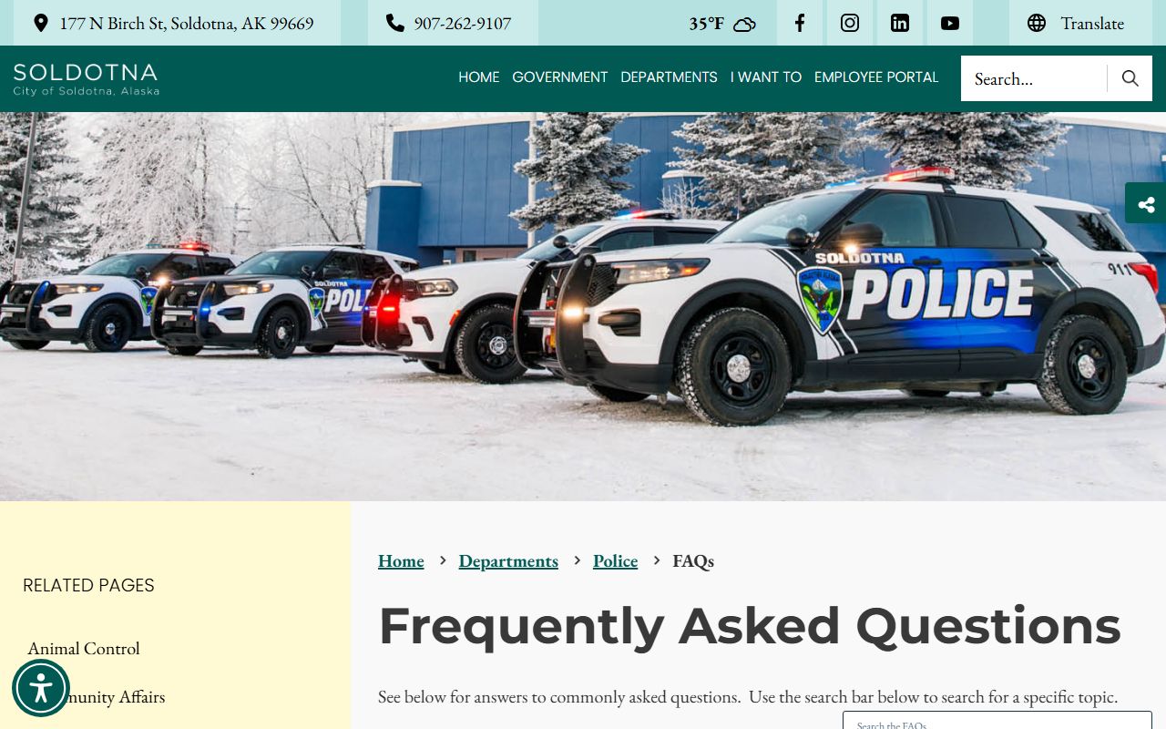 Soldotna police FAQ page for jail mugshots questions