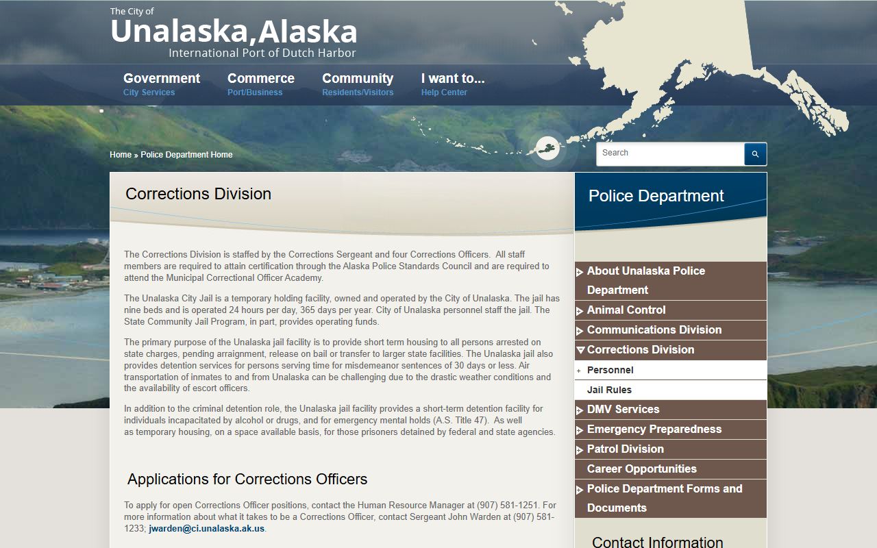 Unalaska corrections division page for jail mugshots