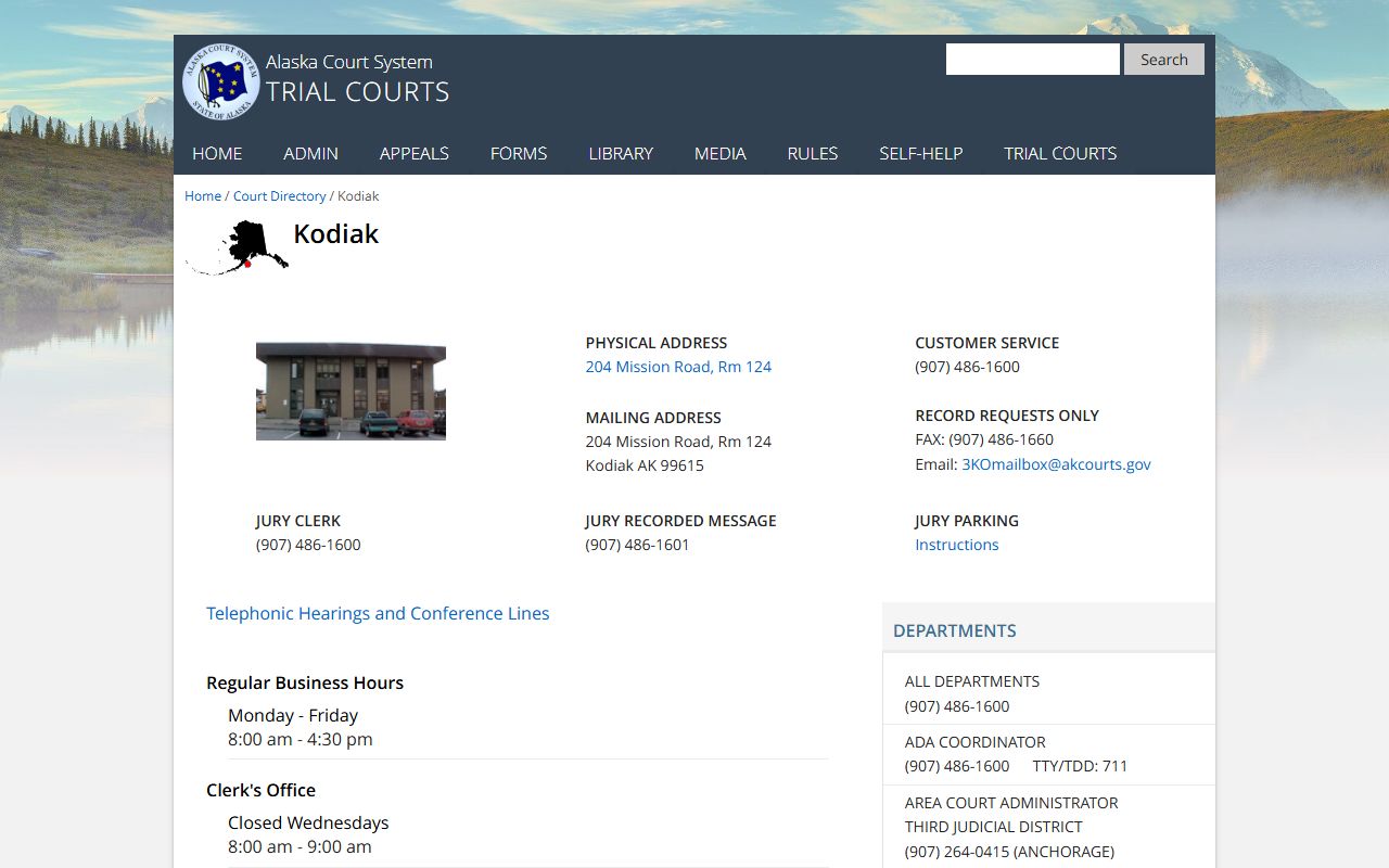 Kodiak court directory for jail mugshots case records