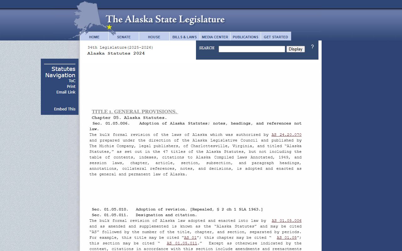 Alaska Statutes search page for jail mugshots laws