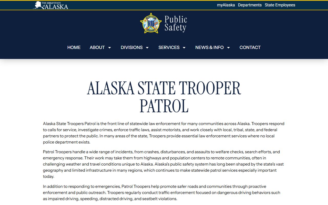 Alaska State Troopers page for jail mugshots and detachment info