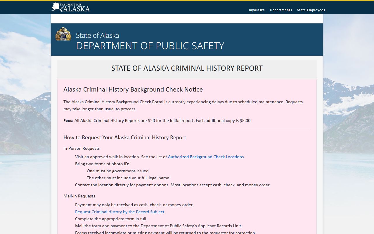 Alaska background check portal for jail mugshots records