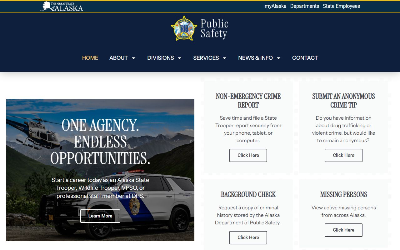 Alaska DPS home page for jail mugshots resources
