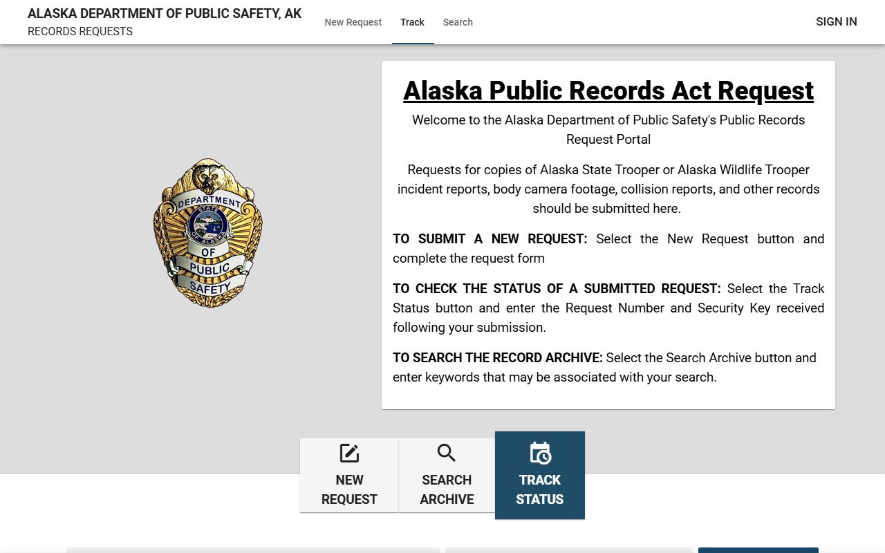 Alaska DPS records portal for jail mugshots requests